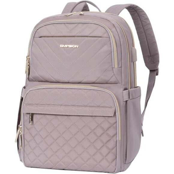 Laptop Backpack Purse for Women with USB Charging Port, Pink - Picture 1 of 6